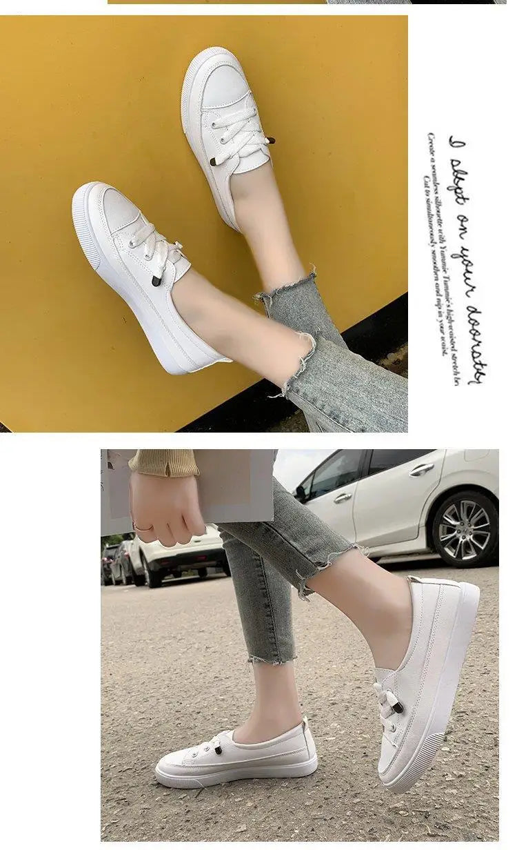Women's Shoes 2024 New PU Leather Comfortable Casual Sports Shoes Fashionable Versatile Flat White Shoes