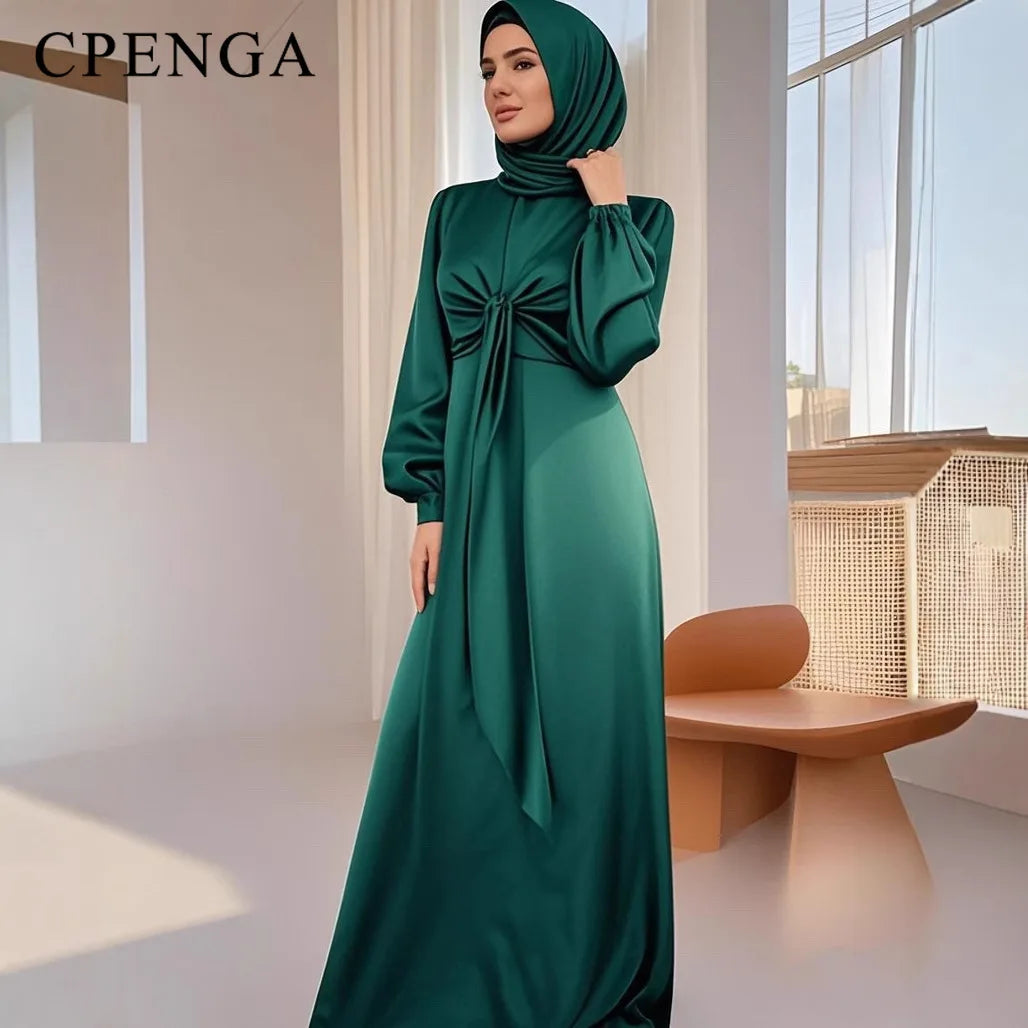 Ramadan Arabic Muslim Women Modest Dress Elegant Dubai Satin Abaya Islamic Party Clothing Holiday Travel Outfit 2025 Turkey Robe