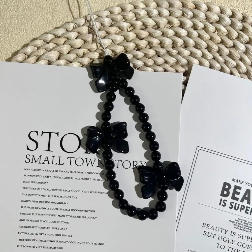 Creative Crystal Bowknot Pearl Beaded Mobile Phone Straps for Women Phone Case Key Chain Bag Pendant Decoration Accessories