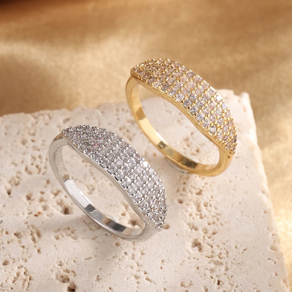 ZAKOL Tiktok Shein Trendy Shiny Micro Pave Zircon Finger Ring White  Crystal CZ Minimalist Aesthetic Ring for Women Wholesale