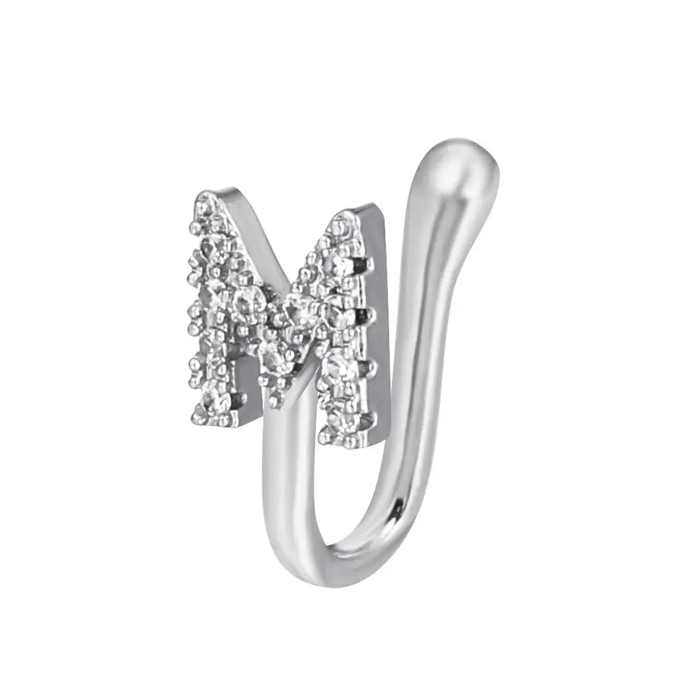 Women A B C D E F M S T-Z Crystal Letter Crystal Nose Clip Ring Fake Septum Piering Body Jewelry Non Perforation Nose Ring Stud