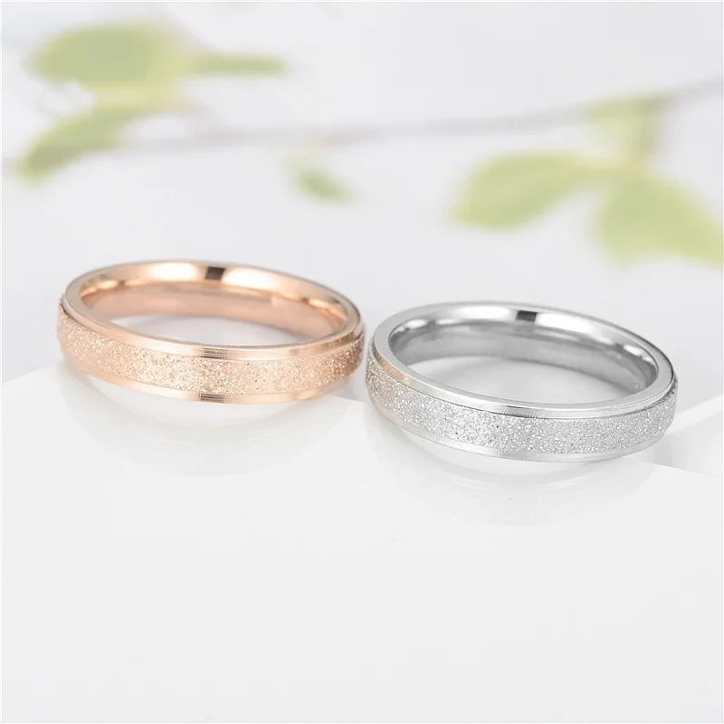 Trendy Rings Stanless Steel Luxury Fashion Titanium Rose Gold Color Frosted Ring Exquisite Women Men Jewelry Wedding Gift Hot