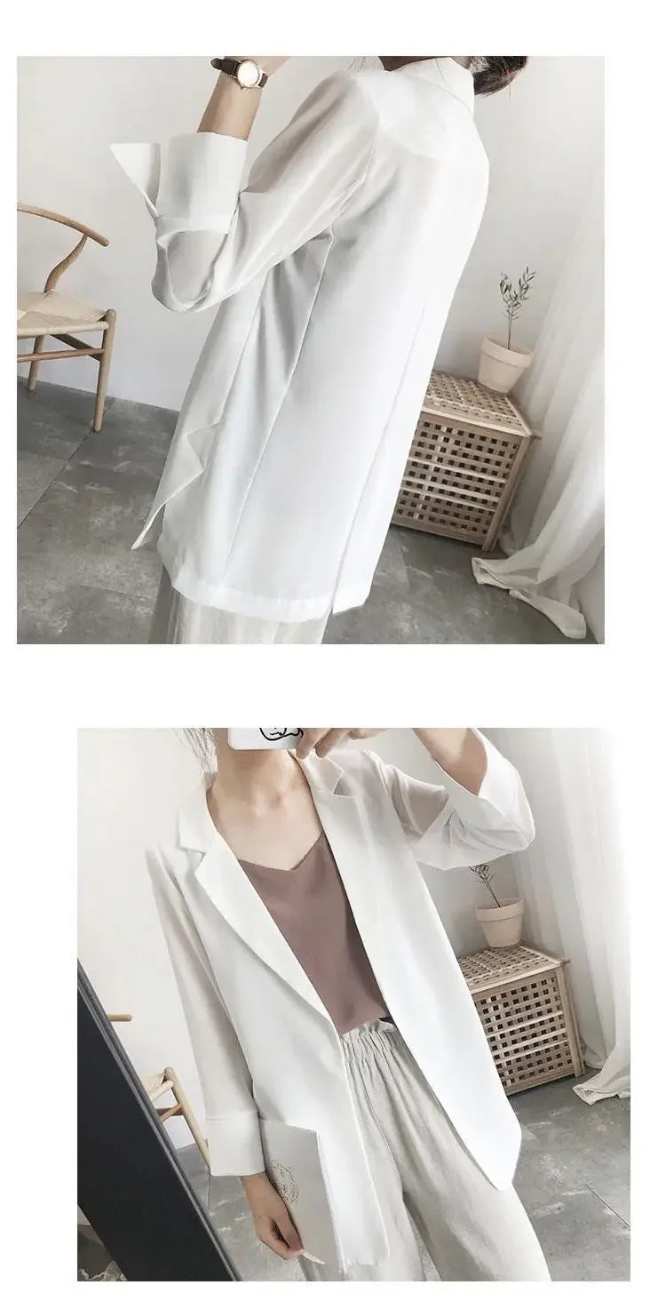 Women's Clothing White Office Blazer Summer Loose Fit Waist Slimming Elegant Casual Lightweight Trendy New
