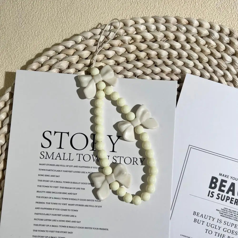 Creative Crystal Bowknot Pearl Beaded Mobile Phone Straps for Women Phone Case Key Chain Bag Pendant Decoration Accessories