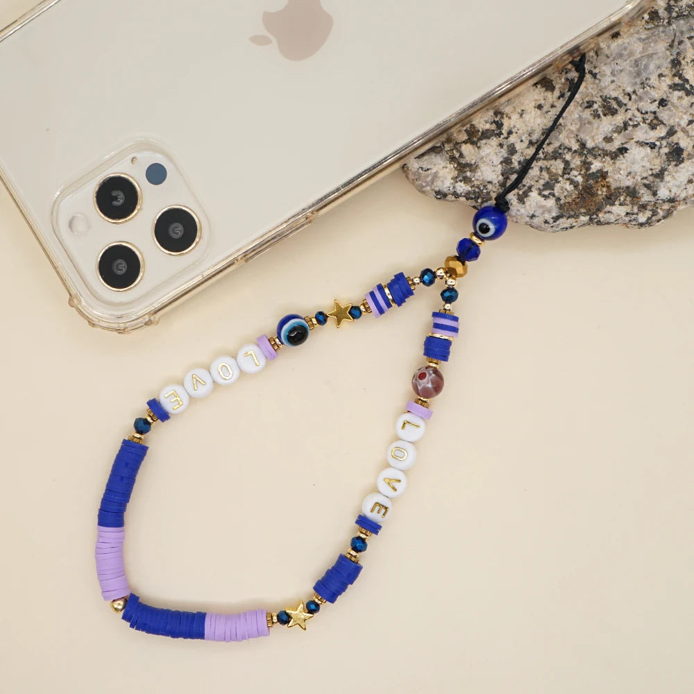 Clay Solid Color Mobile Phone Charm Phone Strap Lanyard Imitation Pearl Rope Cellphone Chains for Women Fashion Accessories