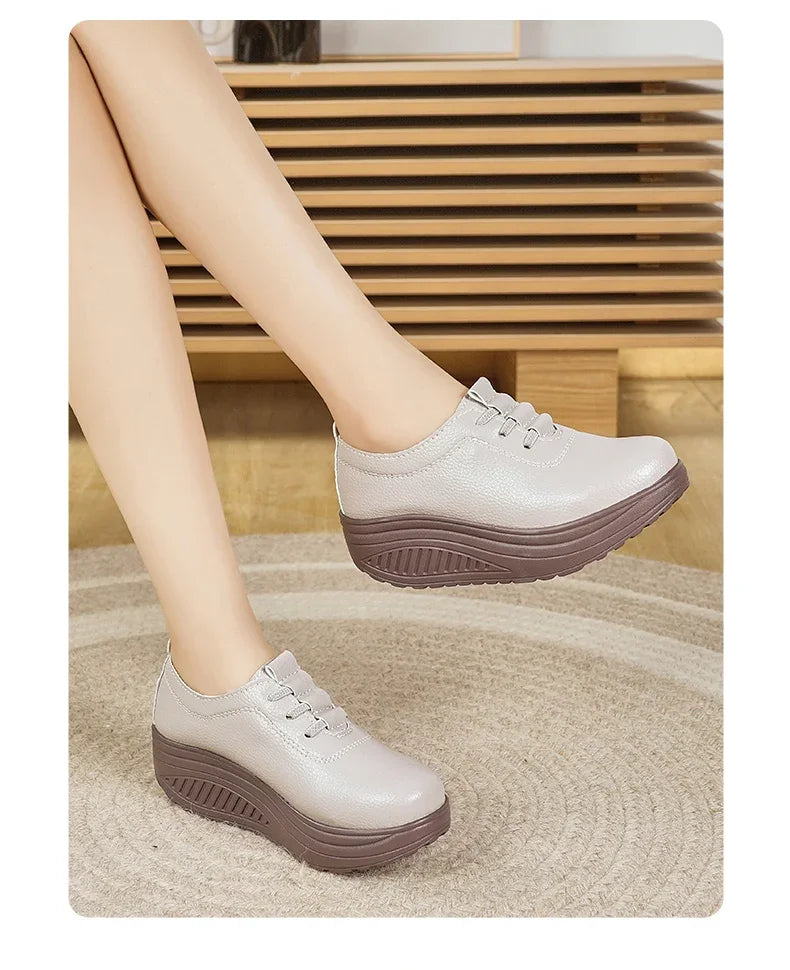 Women's Sneakers PU Leather Platform Thick Bottom Casual Walking Vulcanized Shoes Fashion Female Footwear Zapatillas Mujer