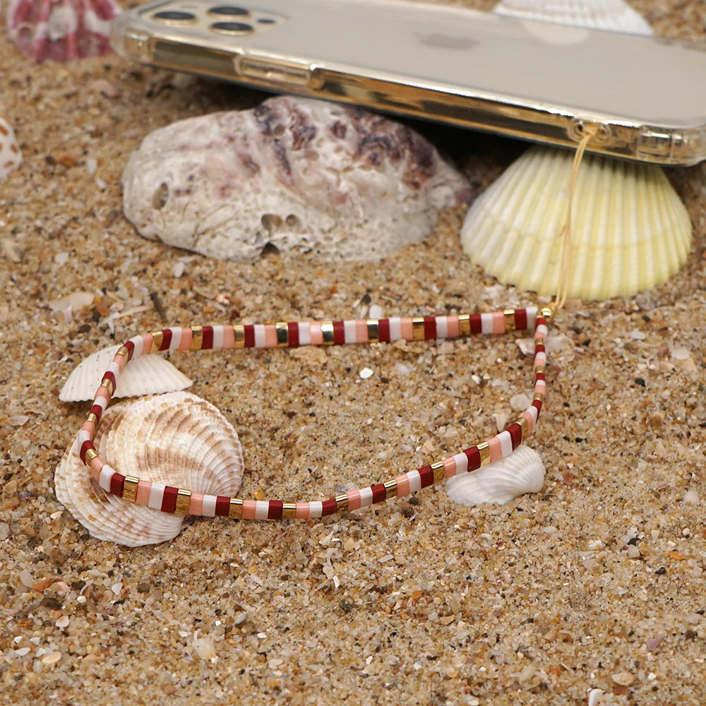 Clay Solid Color Mobile Phone Charm Phone Strap Lanyard Imitation Pearl Rope Cellphone Chains for Women Fashion Accessories