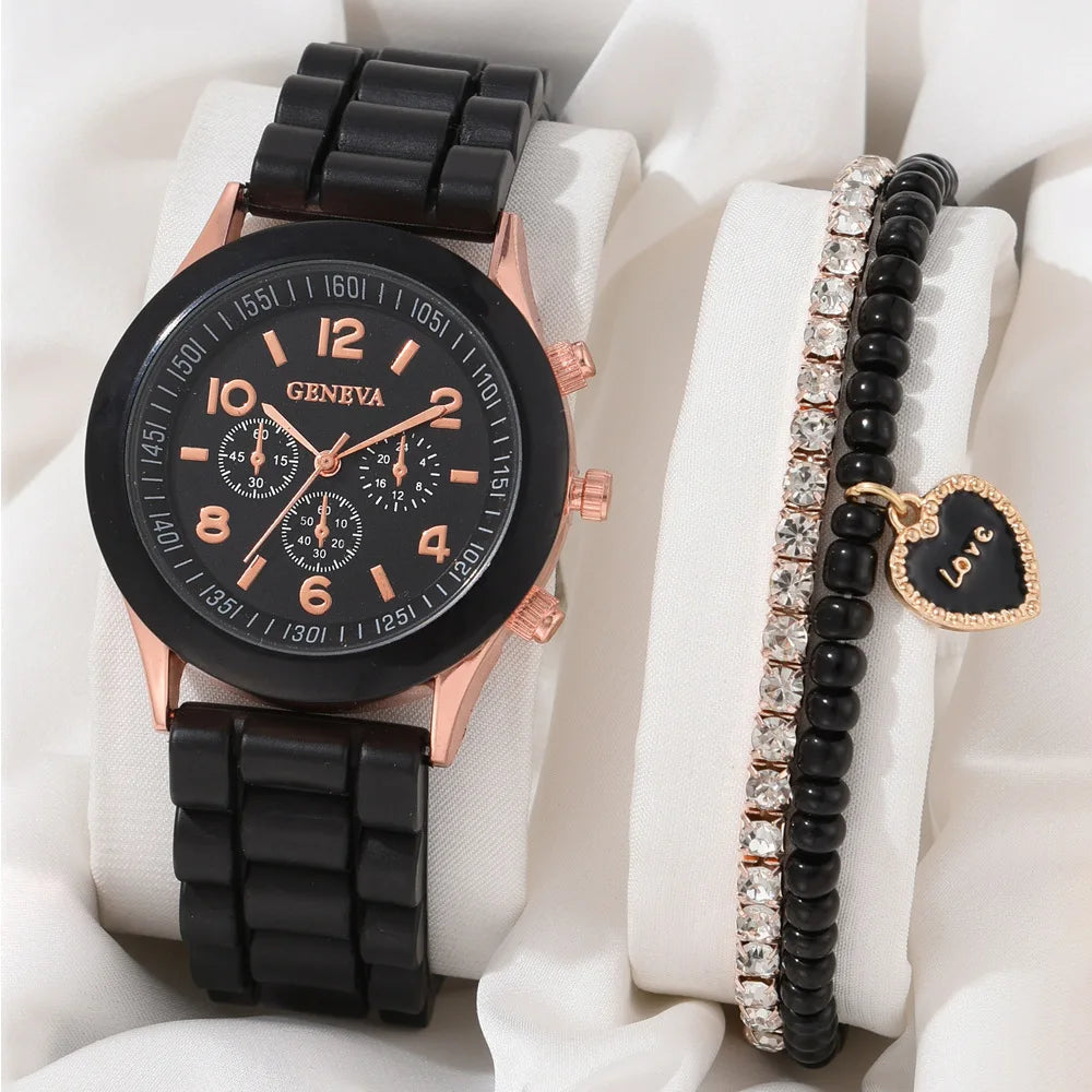 Luxury Watch Women Necklace Earrings Bracelet Set Watches Butterfly Silicone Strap Ladies Quartz Wristwatch Bracelet No Box