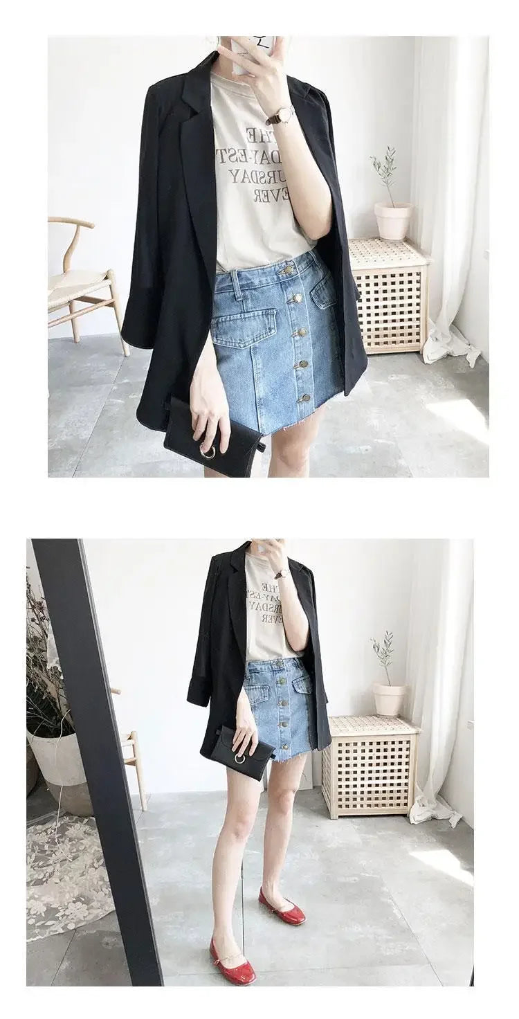 Women's Clothing White Office Blazer Summer Loose Fit Waist Slimming Elegant Casual Lightweight Trendy New