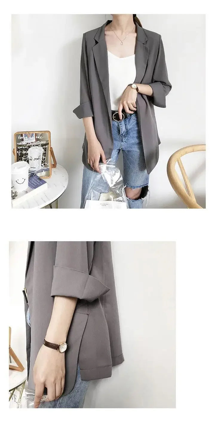 Women's Clothing White Office Blazer Summer Loose Fit Waist Slimming Elegant Casual Lightweight Trendy New