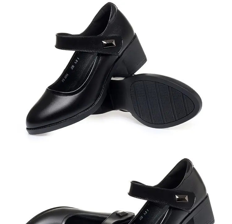 Women's Single Shoes 2025 Summer Breathable Women Pumps Coarse Heel Soft Bottom Work Shoes Casual Comfortable Black Heels Shoes