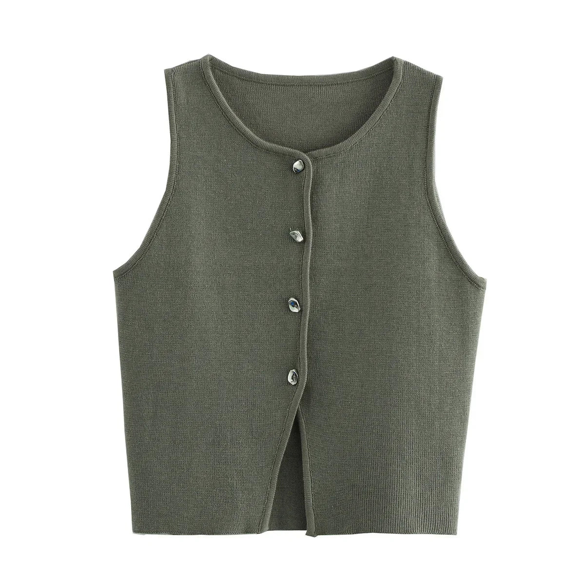 TRAF Female Sweater Vest Cropped Knit Vest Woman Sleeveless White Blue Vest Women Autumn Button Slim Yellow Pink Knitted Vests