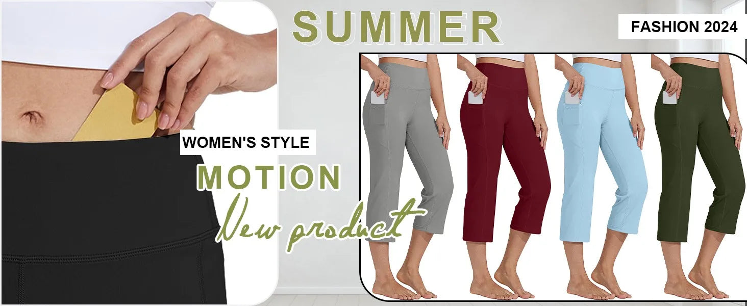 Women  Elastic High Waist 3/4 Pant Casual Active  Fit Wide Capris Leg Pants Trousers With Pockets Pants Woman брюки женские