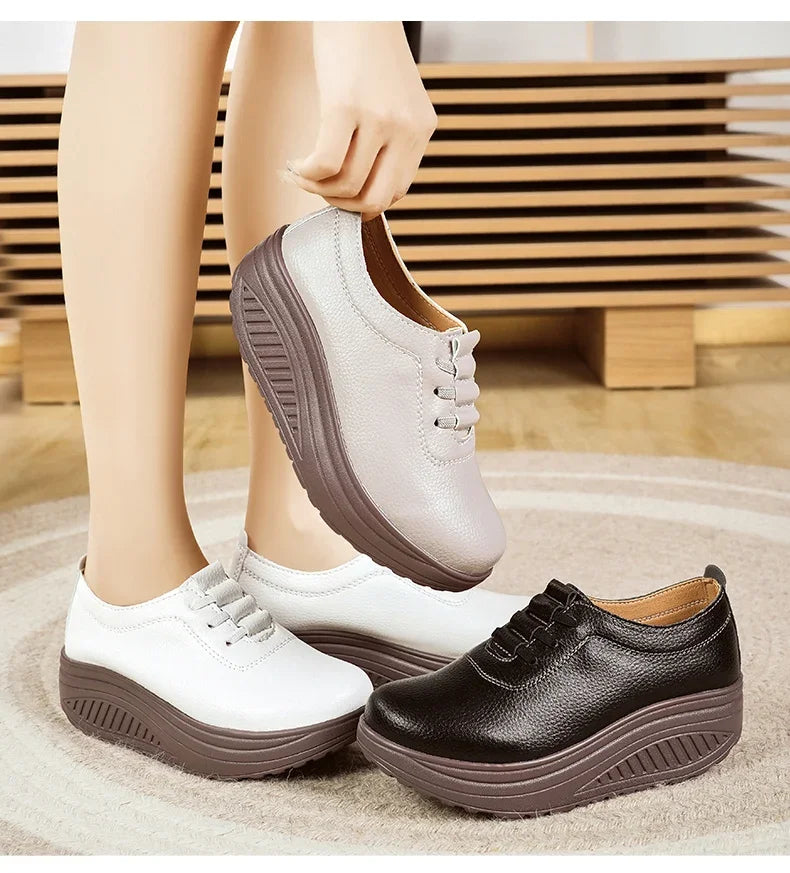 Women's Sneakers PU Leather Platform Thick Bottom Casual Walking Vulcanized Shoes Fashion Female Footwear Zapatillas Mujer