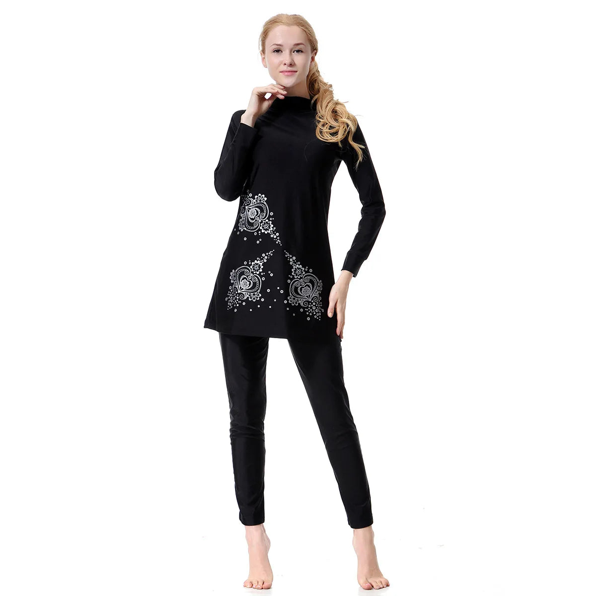 Muslim Modest Burkini Women Long Sleeve Print Swimwear Full Cover Swimsuit Islamic Bathing Suit Beachwear Swimming Costumes Set