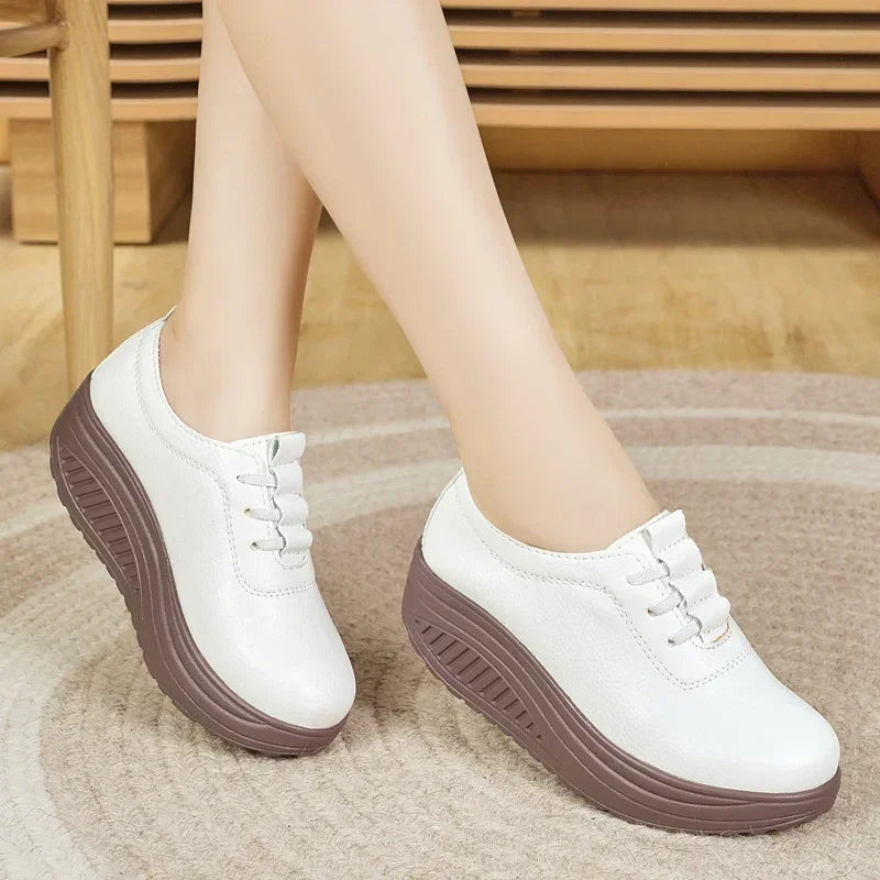 Women's Sneakers PU Leather Platform Thick Bottom Casual Walking Vulcanized Shoes Fashion Female Footwear Zapatillas Mujer