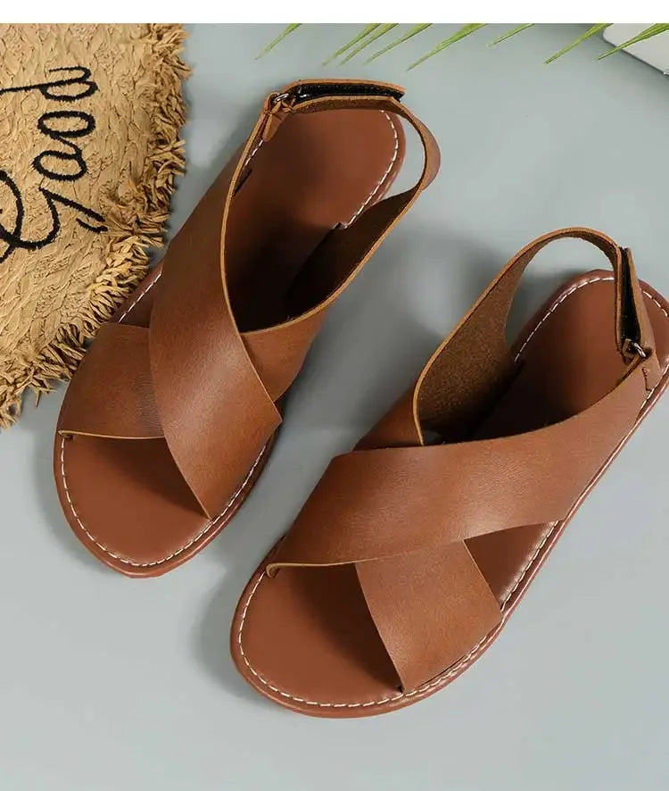 Women's Sandals 2025 Summer Women Flat Shoes Soft Pu Leather Sandalias De Mujer Summer Sandals Women Beach Footwear