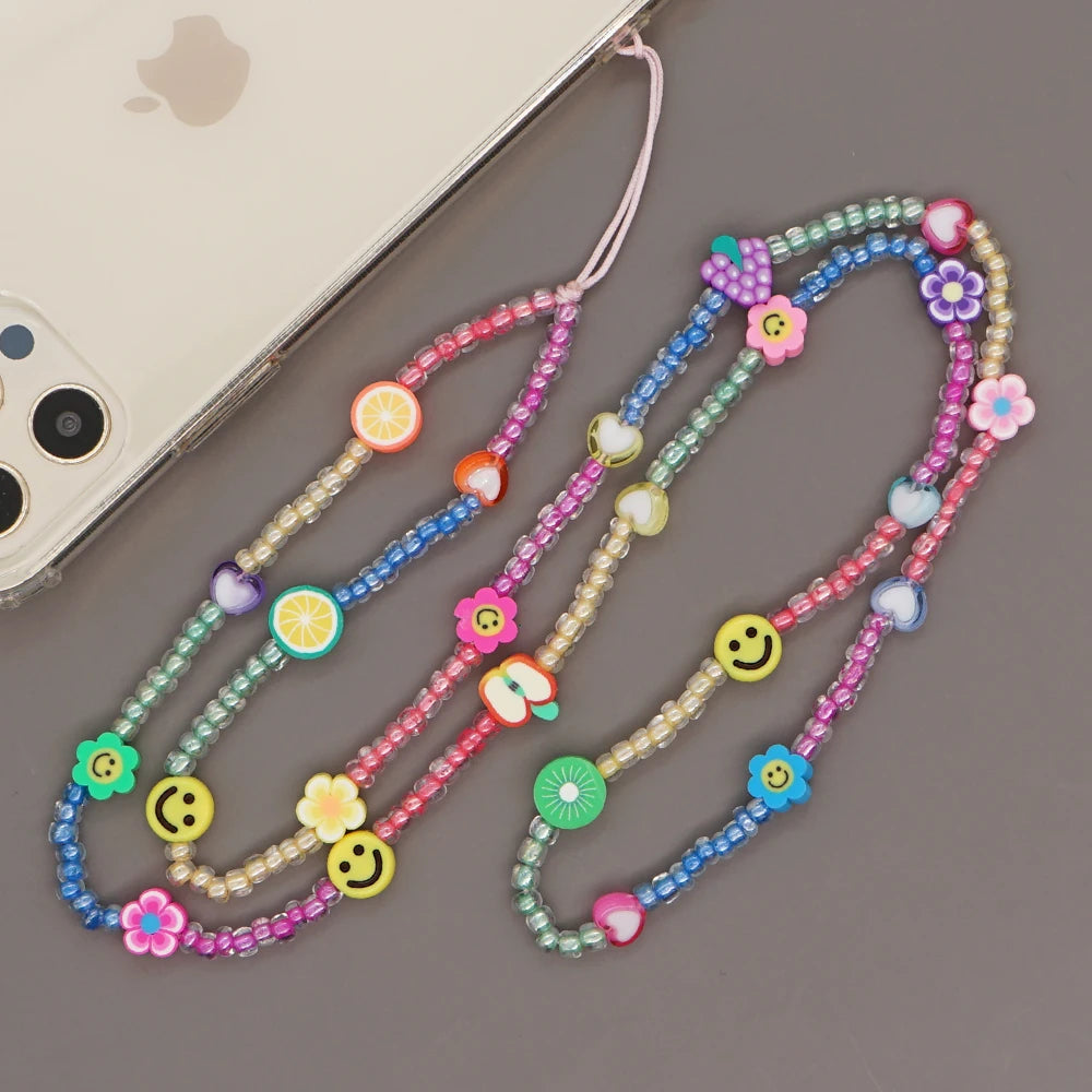 Clay Solid Color Mobile Phone Charm Phone Strap Lanyard Imitation Pearl Rope Cellphone Chains for Women Fashion Accessories