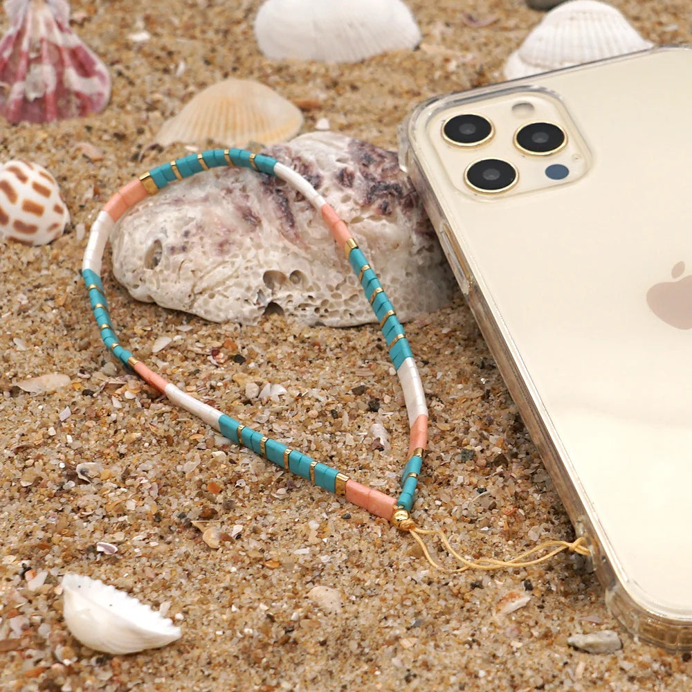 Clay Solid Color Mobile Phone Charm Phone Strap Lanyard Imitation Pearl Rope Cellphone Chains for Women Fashion Accessories