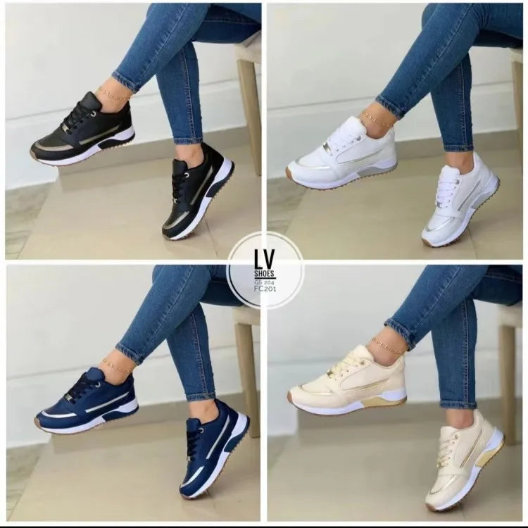 Women's Sneakers Shoes Spring Comfortable and Versatile Casual Single Shoe Platform Lace Up Sneakers Vulcanized Shoes Large Size