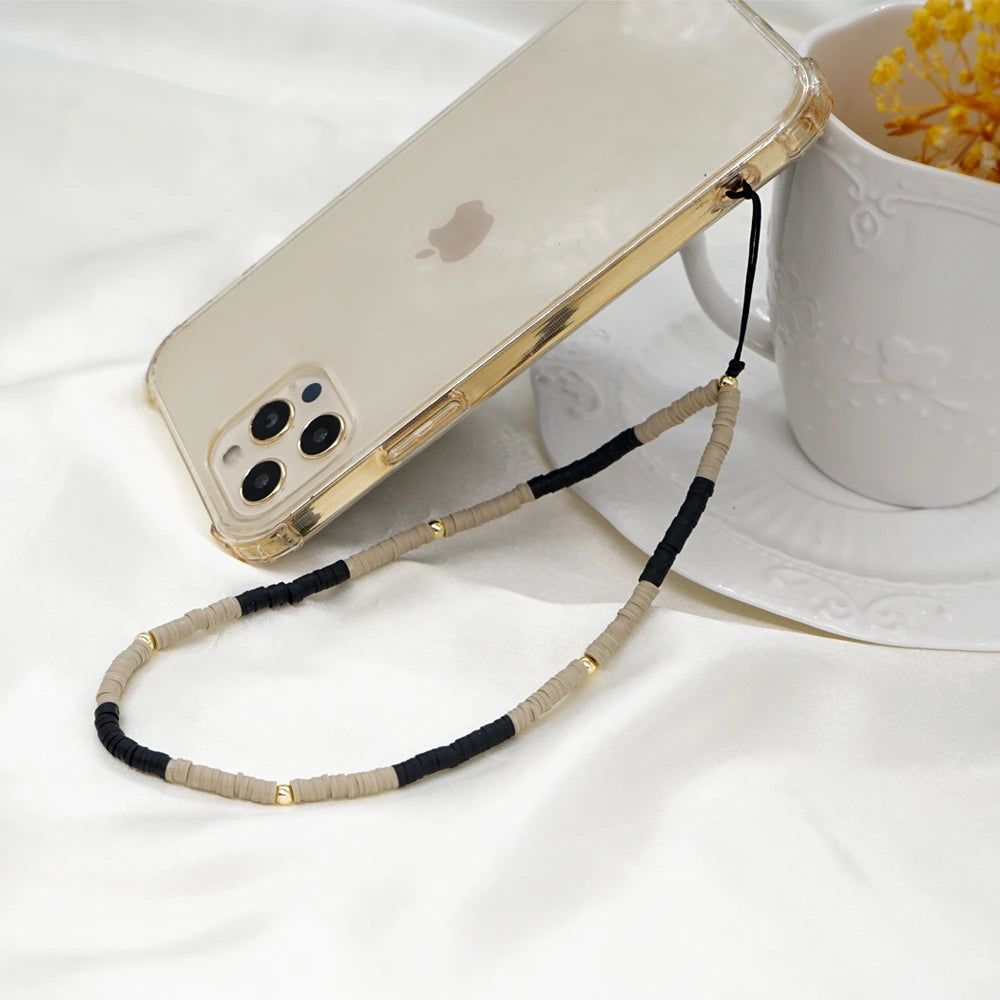 Clay Solid Color Mobile Phone Charm Phone Strap Lanyard Imitation Pearl Rope Cellphone Chains for Women Fashion Accessories