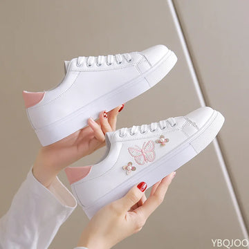 Women's New White Shoes Fashion breathable flats Casual lace up leather shoes Comfortable versatile ladies Sneakers Zapatos