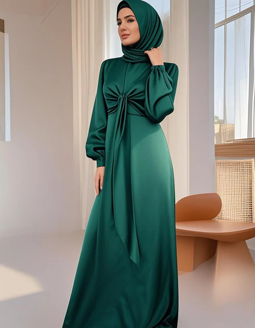 Ramadan Arabic Muslim Women Modest Dress Elegant Dubai Satin Abaya Islamic Party Clothing Holiday Travel Outfit 2025 Turkey Robe