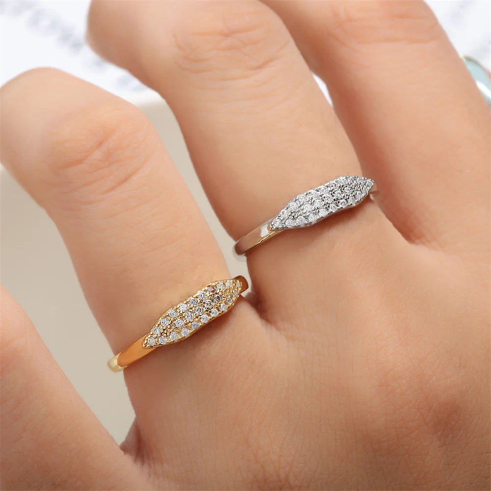 ZAKOL Tiktok Shein Trendy Shiny Micro Pave Zircon Finger Ring White  Crystal CZ Minimalist Aesthetic Ring for Women Wholesale
