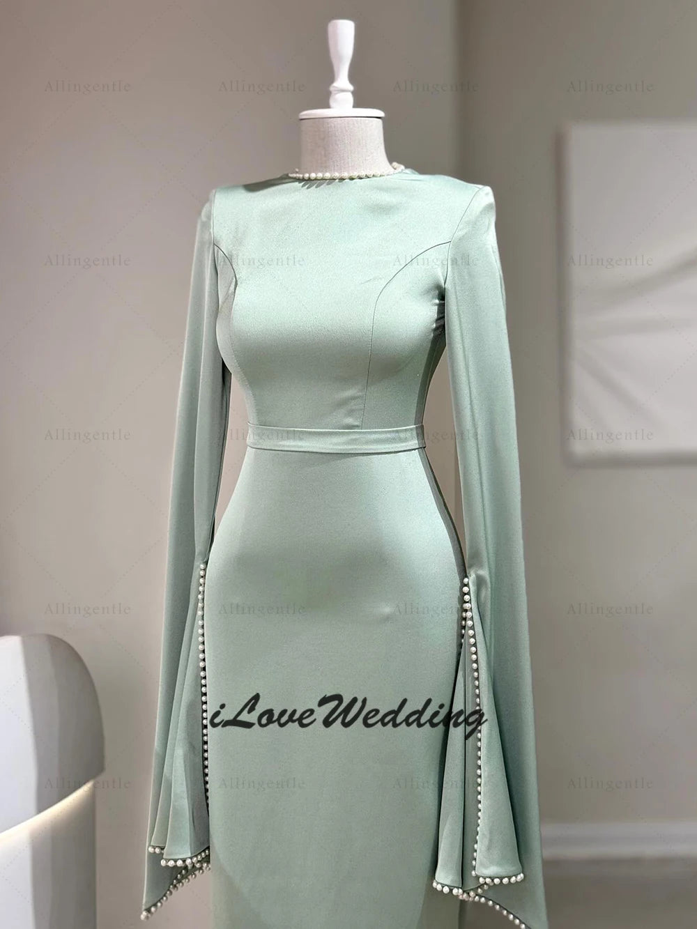 Modest Women's Evening Dresses Maxi O-Neck Long Flare Sleeve Dubai Dress Mermaid Prom Dress Customized فساتين سهر