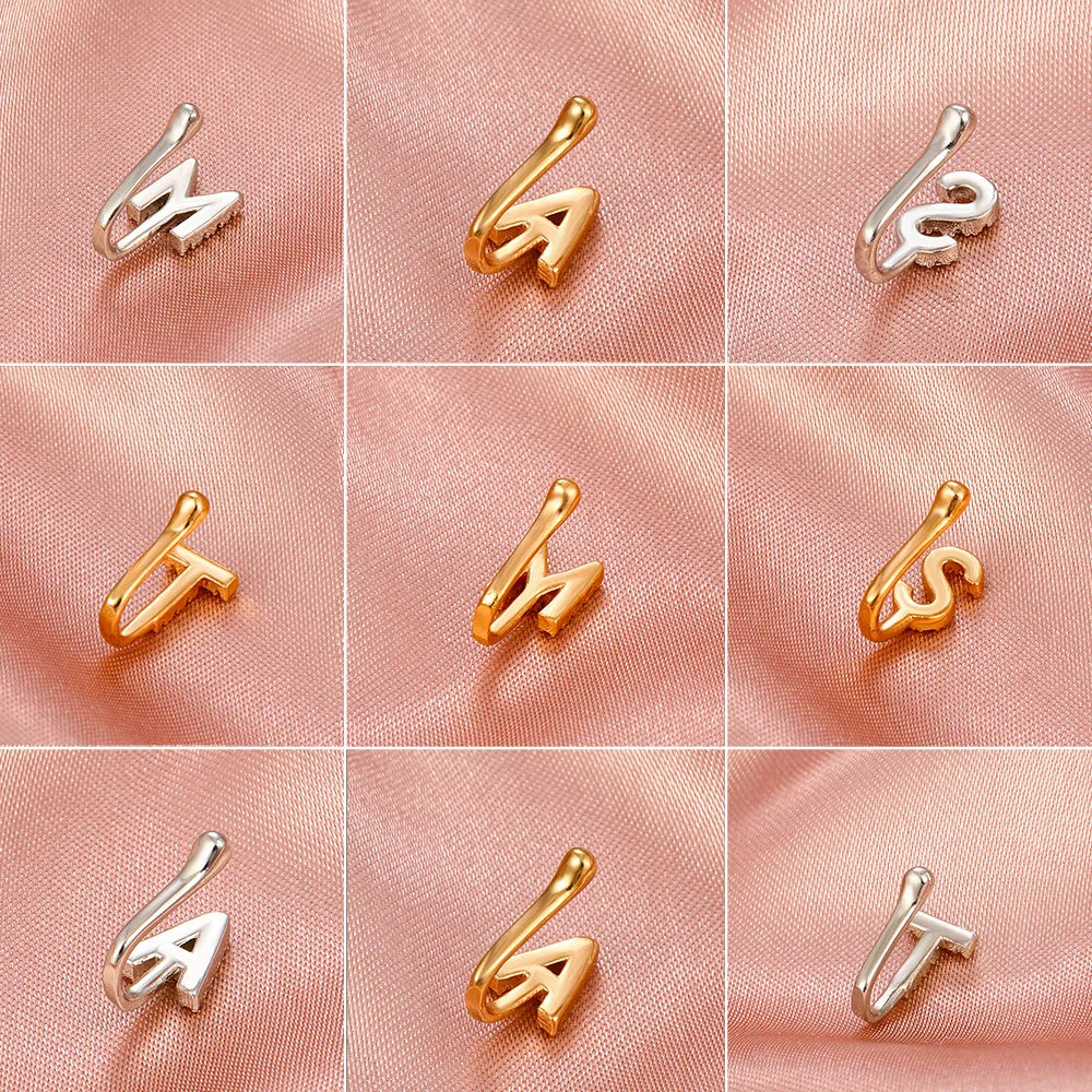 Women A B C D E F M S T-Z Crystal Letter Crystal Nose Clip Ring Fake Septum Piering Body Jewelry Non Perforation Nose Ring Stud