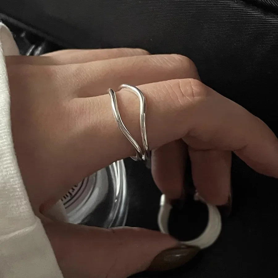 Gold Silver Color Irregular Wave Rings Trendy Simple Geometric Handmade Jewelry for Women Couple Adjustable Ring Wedding