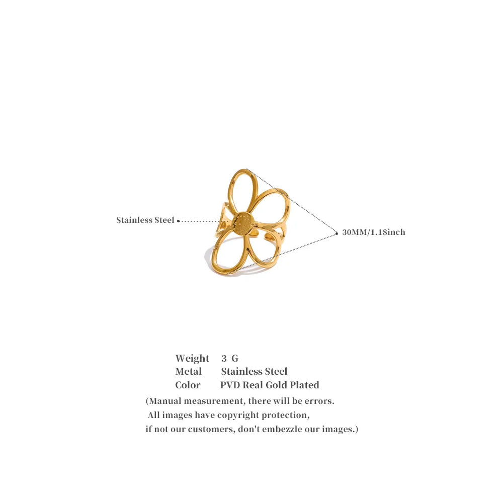 Yhpup Trendy Stainless Steel Metal Flower Adjustable Fashion Finger Ring Rust Proof Attractive Daily Jewelry Accessories Gift