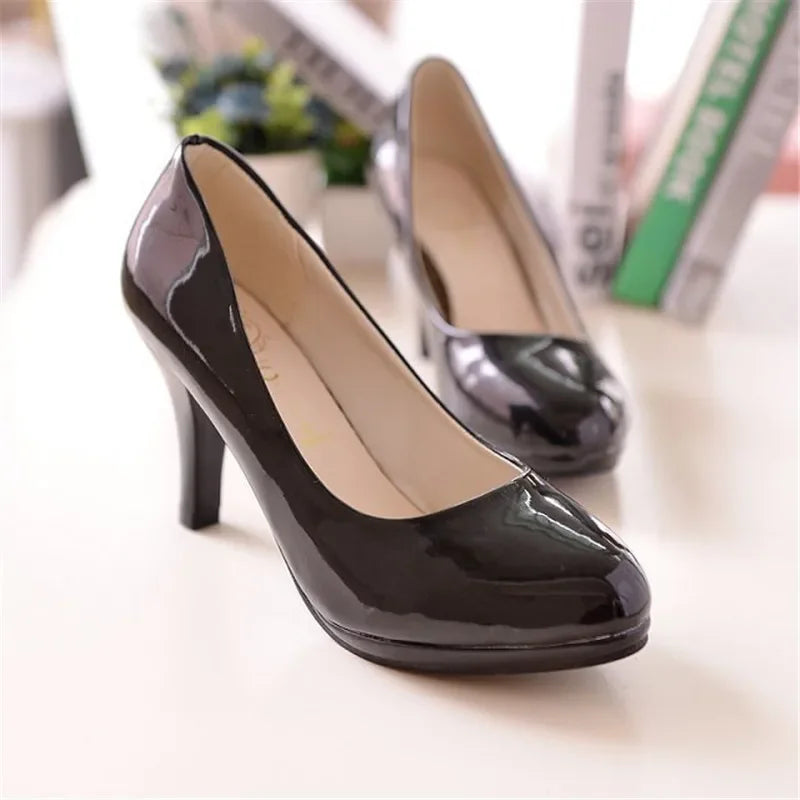 2024New Women Pumps Shoes Women PU Leather Shallow Slip-On Round Toe High heels Shoes Wedding Party derss shoes size 34-42