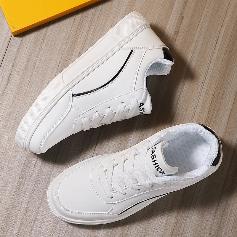Women White Shoes Flat Female White Board Casual Shoes Lace Up PU Leather Walking Sneakers Thick Sole Outdoor Luxury Fashion