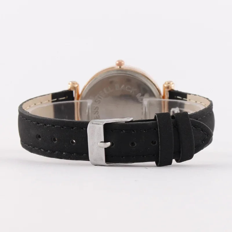 5/6PCS Set Rose Gold Luxury Watch Women Ring Necklace Earring Rhinestone Fashion Wristwatch Casual Ladies Bracelet( No Box)