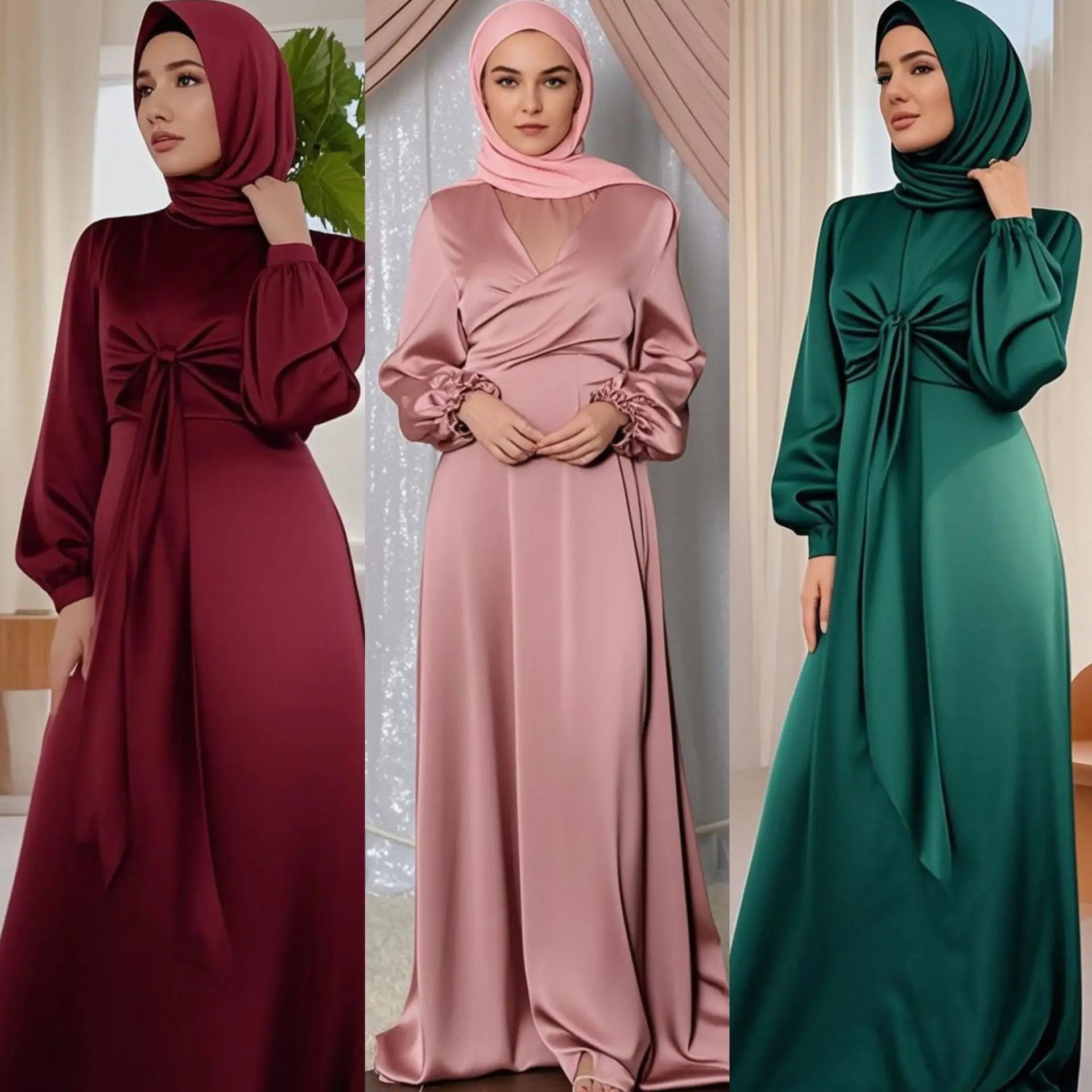 Ramadan Arabic Muslim Women Modest Dress Elegant Dubai Satin Abaya Islamic Party Clothing Holiday Travel Outfit 2025 Turkey Robe