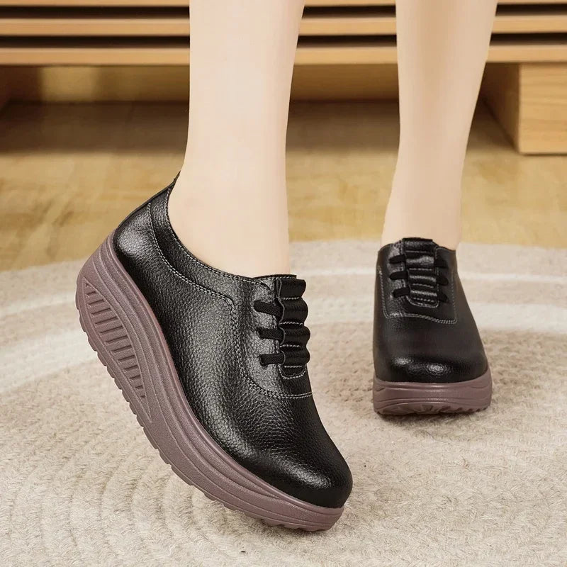 Women's Sneakers PU Leather Platform Thick Bottom Casual Walking Vulcanized Shoes Fashion Female Footwear Zapatillas Mujer