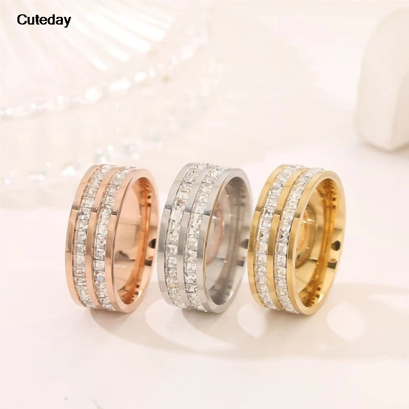 2024 Nwe Stainless Steel 18 K Gold Plated Sun Rings for Women Natural Stone Inlaid in Hollow Metal Texture Ring Trendy Jewelry