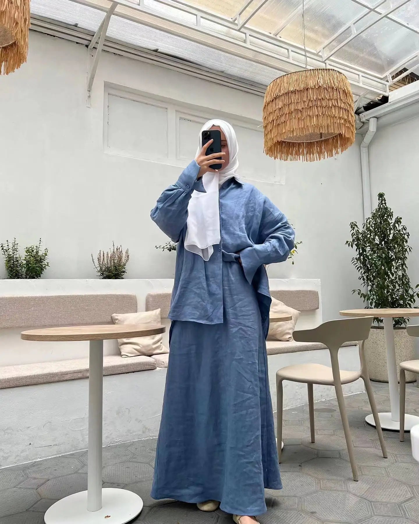Muslim Women 2 Piece Sets Shirts Skirt Outfits Single Breasted Morocco Dubai Islam Blouse Long Skirts Suit Saudi Modest Ensemble