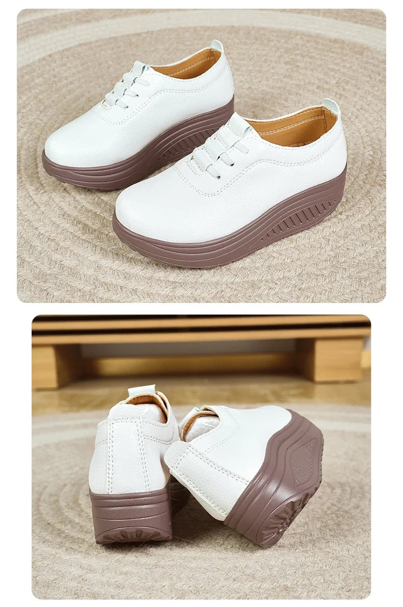 Women's Sneakers PU Leather Platform Thick Bottom Casual Walking Vulcanized Shoes Fashion Female Footwear Zapatillas Mujer