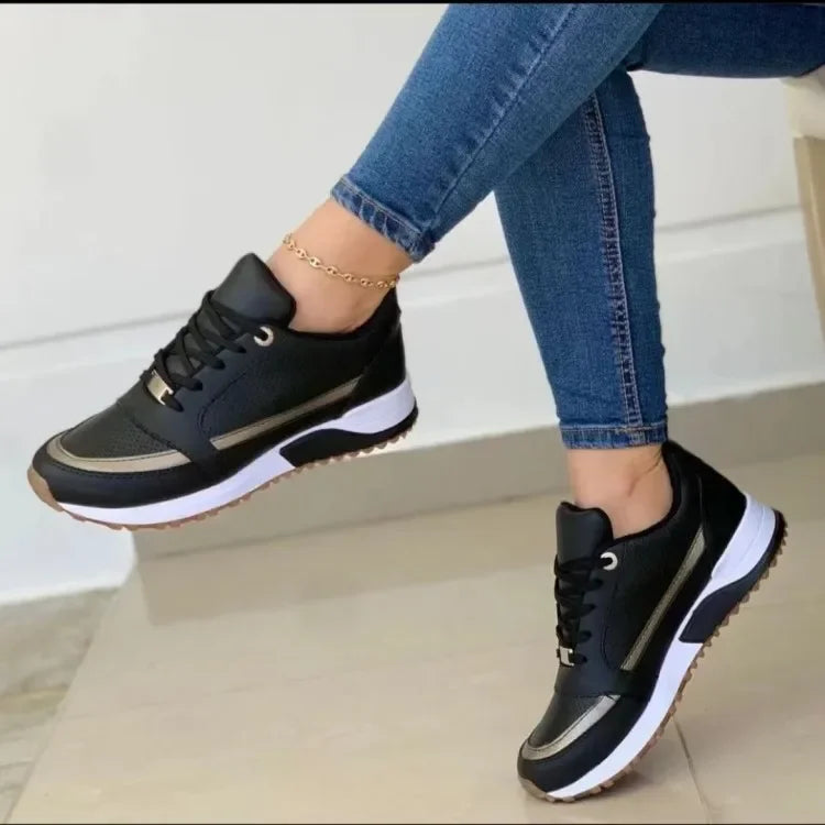 Women's Sneakers Shoes Spring Comfortable and Versatile Casual Single Shoe Platform Lace Up Sneakers Vulcanized Shoes Large Size