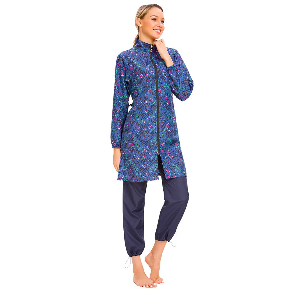 Muslim Modest Burkini Women Long Sleeve Print Swimwear Full Cover Swimsuit Islamic Bathing Suit Beachwear Swimming Costumes Set