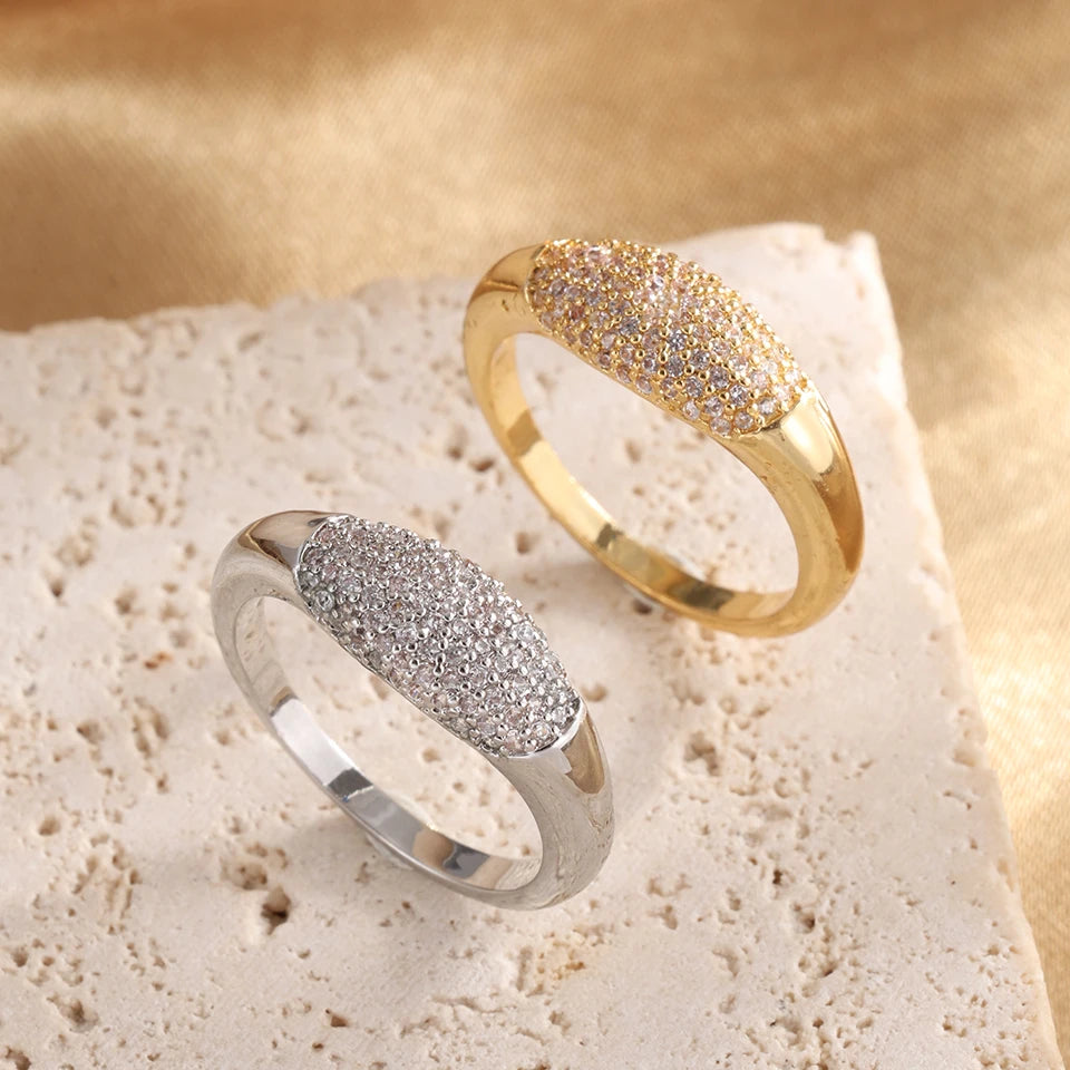 ZAKOL Tiktok Shein Trendy Shiny Micro Pave Zircon Finger Ring White  Crystal CZ Minimalist Aesthetic Ring for Women Wholesale
