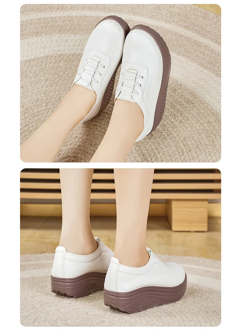 Women's Sneakers PU Leather Platform Thick Bottom Casual Walking Vulcanized Shoes Fashion Female Footwear Zapatillas Mujer