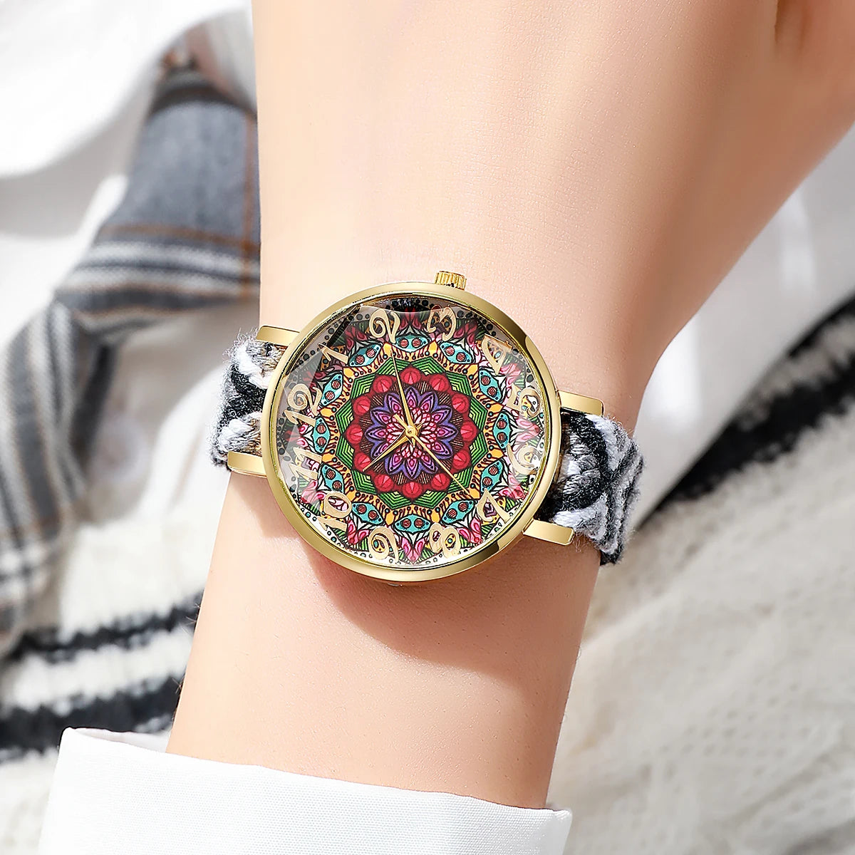 Fashion Woven Strap Women Watches Vintage Arabic Numeral Dial Quartz Watches For Ladies Clock Reloj Mujer（Without Box）