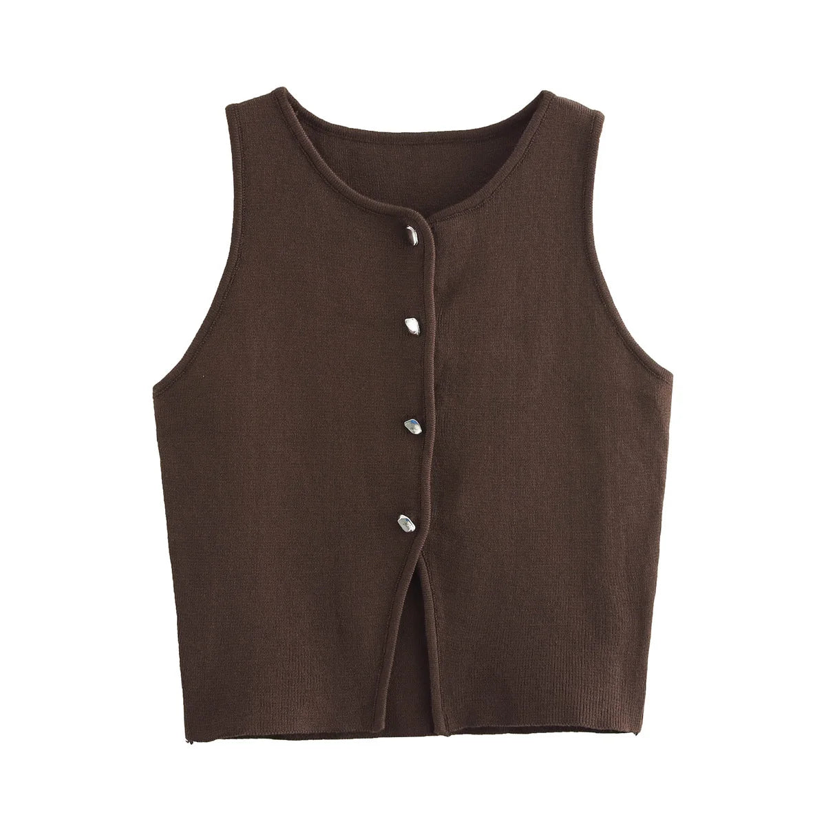 TRAF Female Sweater Vest Cropped Knit Vest Woman Sleeveless White Blue Vest Women Autumn Button Slim Yellow Pink Knitted Vests