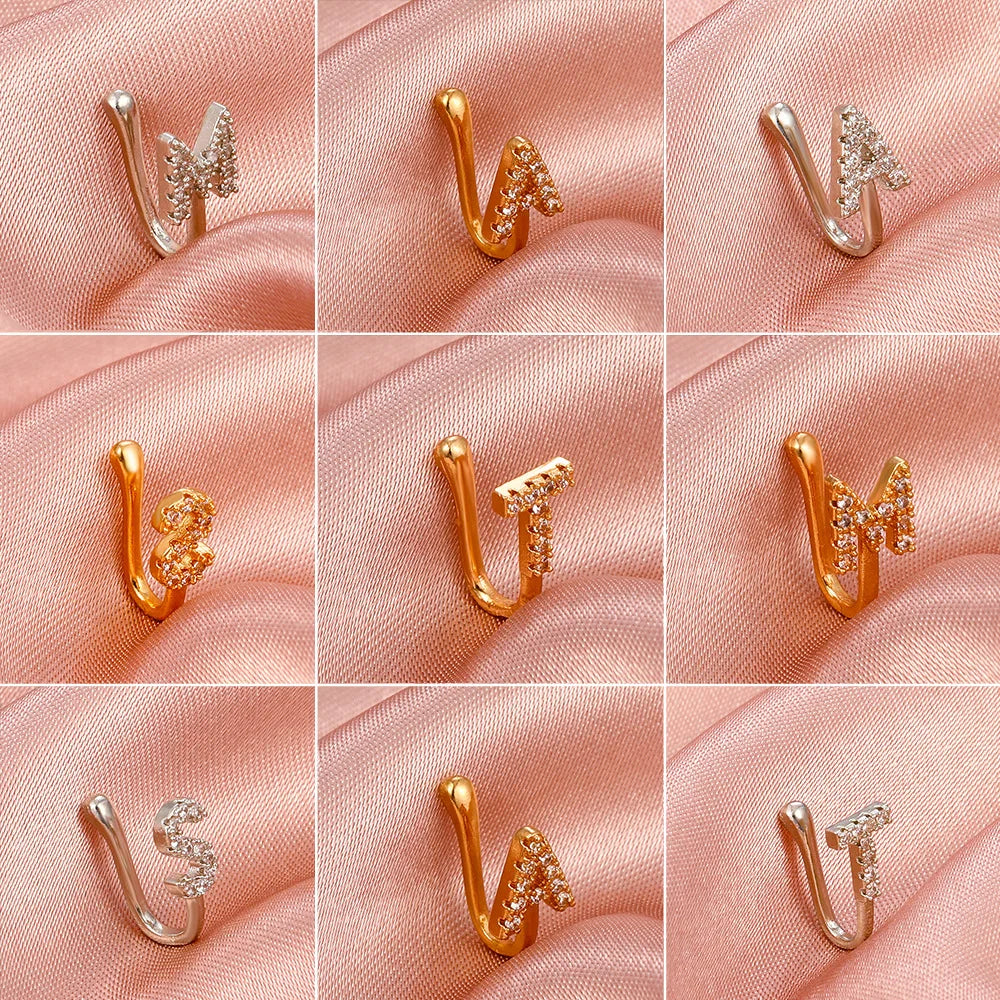 Women A B C D E F M S T-Z Crystal Letter Crystal Nose Clip Ring Fake Septum Piering Body Jewelry Non Perforation Nose Ring Stud