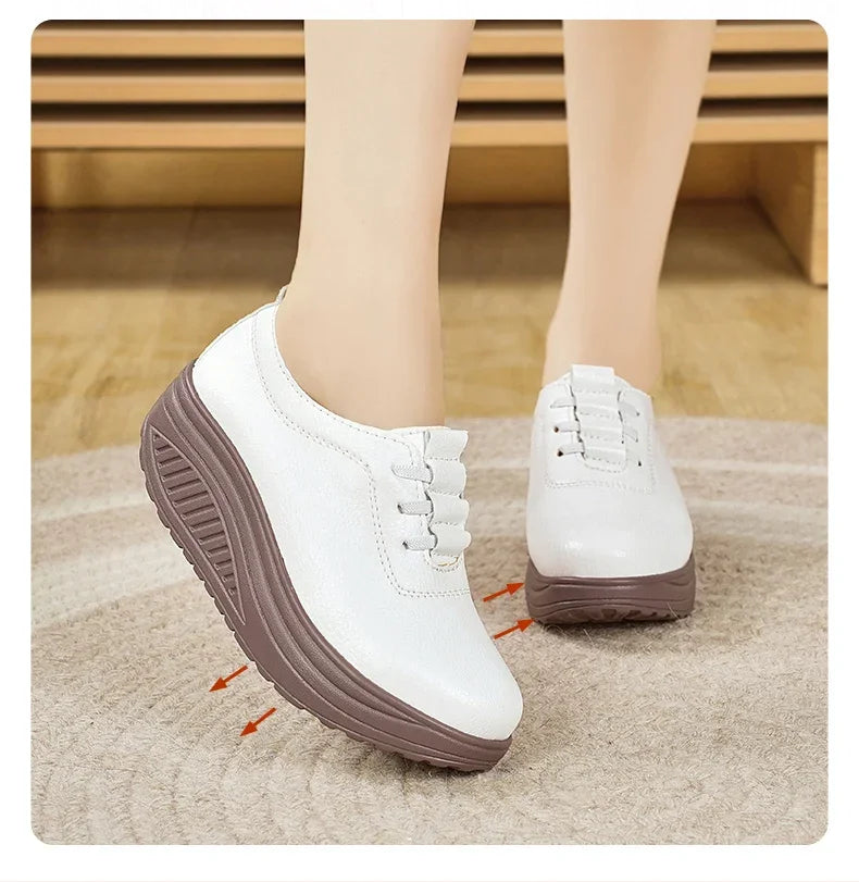 Women's Sneakers PU Leather Platform Thick Bottom Casual Walking Vulcanized Shoes Fashion Female Footwear Zapatillas Mujer