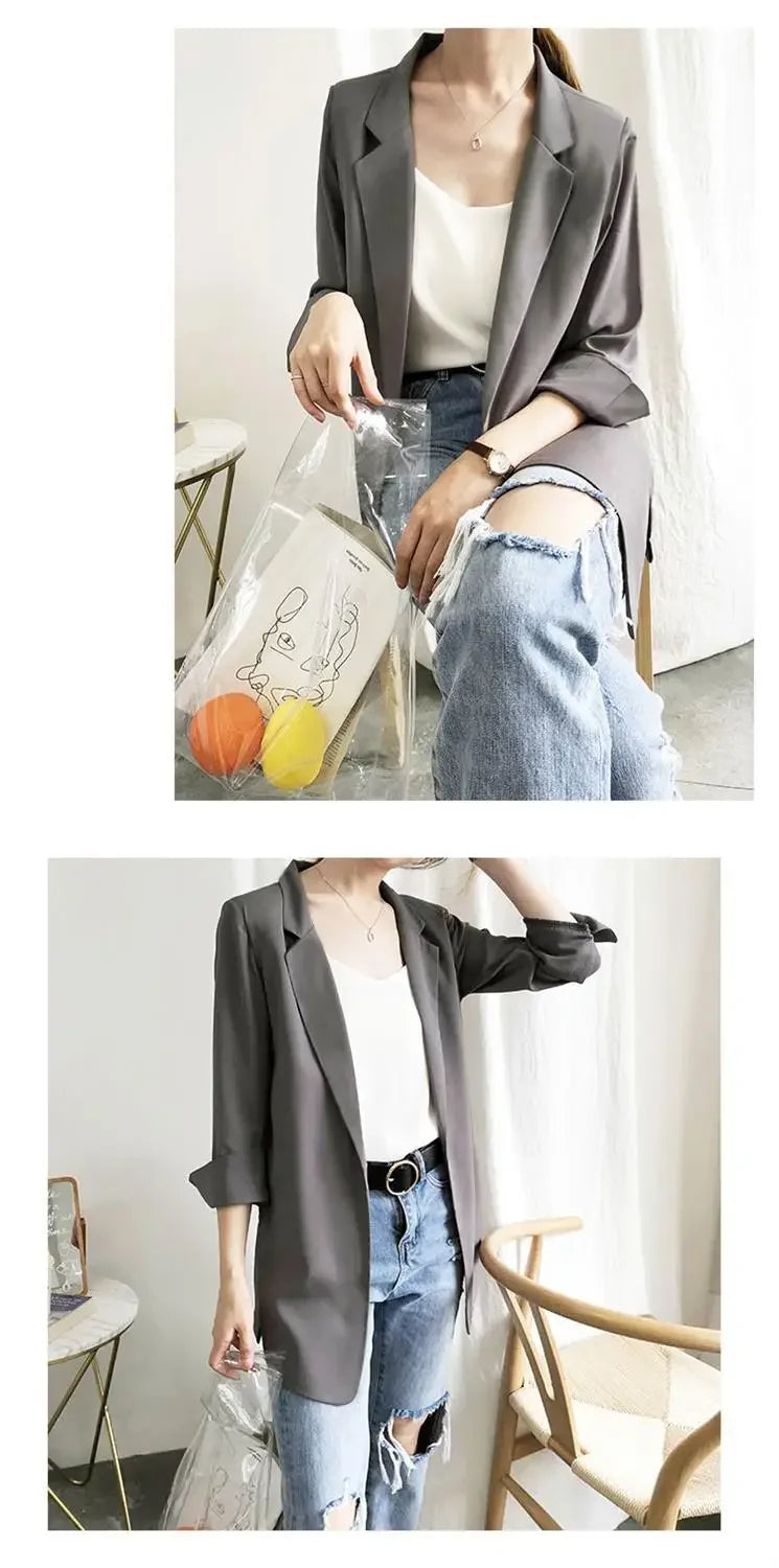 Women's Clothing White Office Blazer Summer Loose Fit Waist Slimming Elegant Casual Lightweight Trendy New
