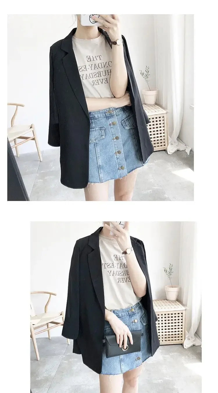Women's Clothing White Office Blazer Summer Loose Fit Waist Slimming Elegant Casual Lightweight Trendy New